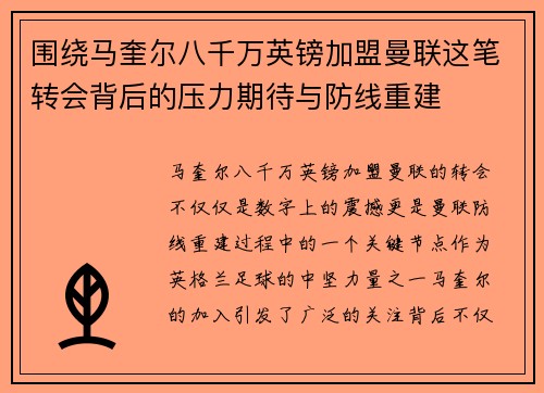 围绕马奎尔八千万英镑加盟曼联这笔转会背后的压力期待与防线重建
