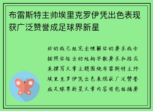 布雷斯特主帅埃里克罗伊凭出色表现获广泛赞誉成足球界新星